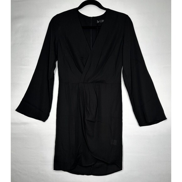 Krisa‎ Wrap Long Sleeve Mini Dress In Black Women’s Size XS NEW USA Made - Picture 2 of 8